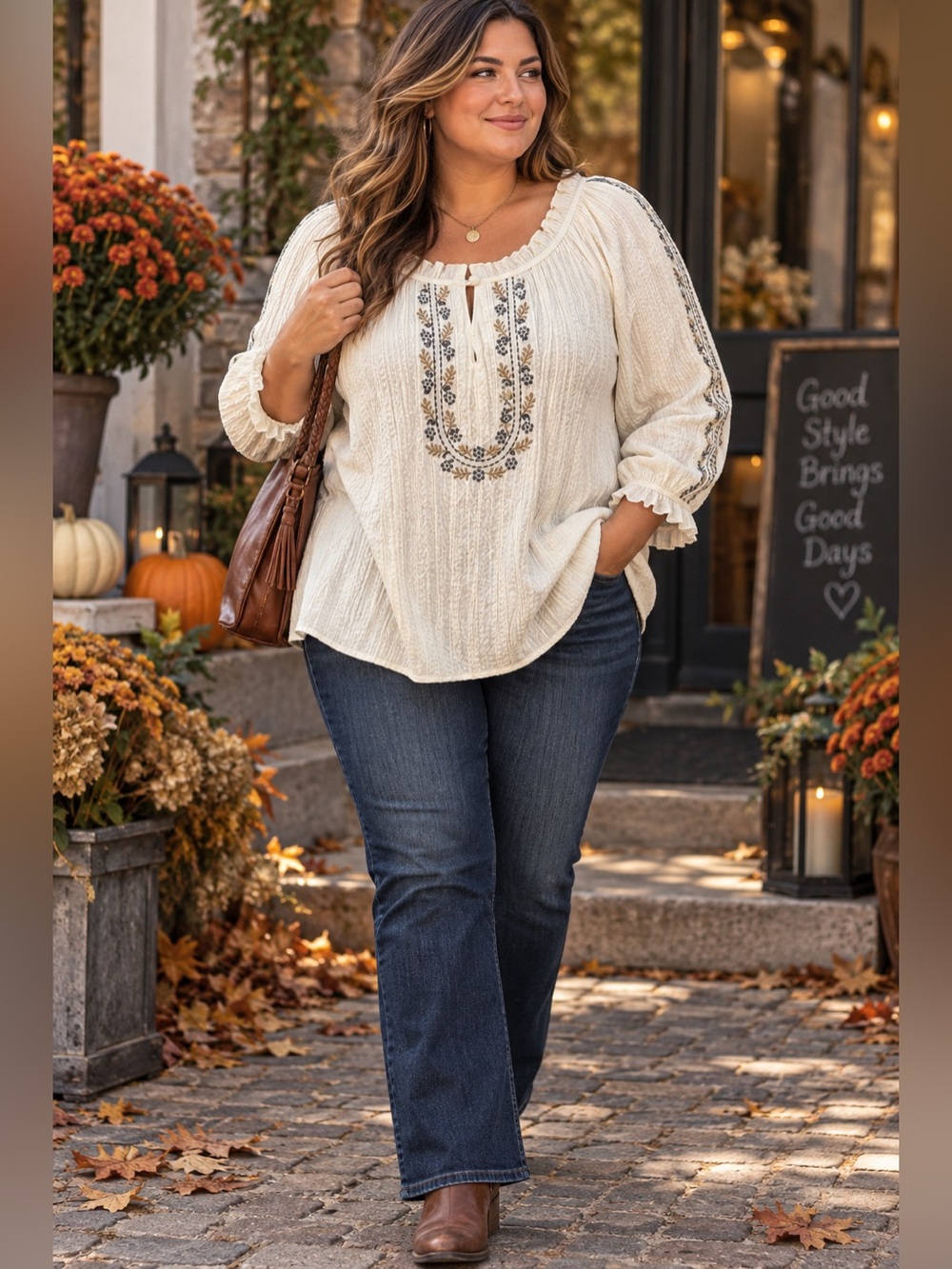Avenue Artisan Collection 22 24 Plus Size Embroidered Cotton Boho Tunic Top